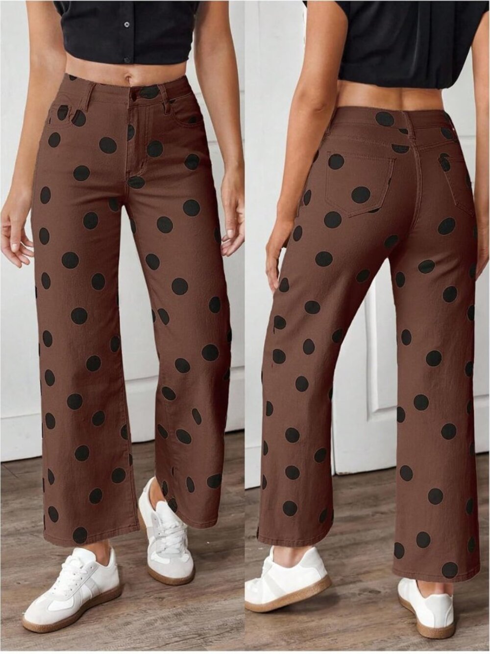 Vintage Polka Dot Stretchy Straight Leg Denim Jeans for Women - Trendy Casual - Picture 6 of 6